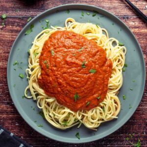 a plate of vegan spaghetti